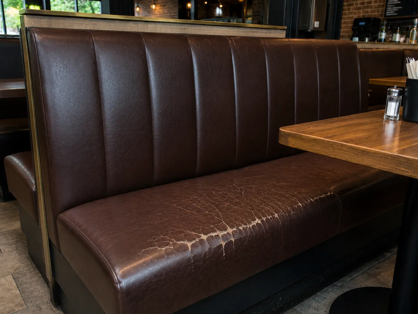 Before restaurant bar bench upholstery repair