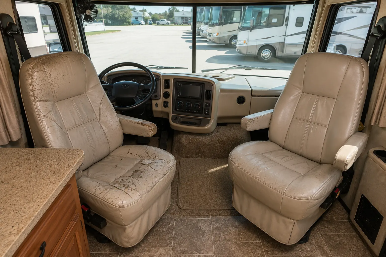 Before RV dinette upholstery repair