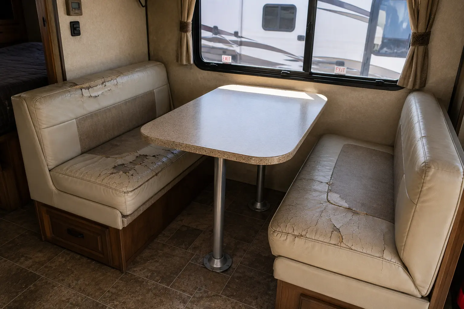 Before RV captain chair upholstery replacement