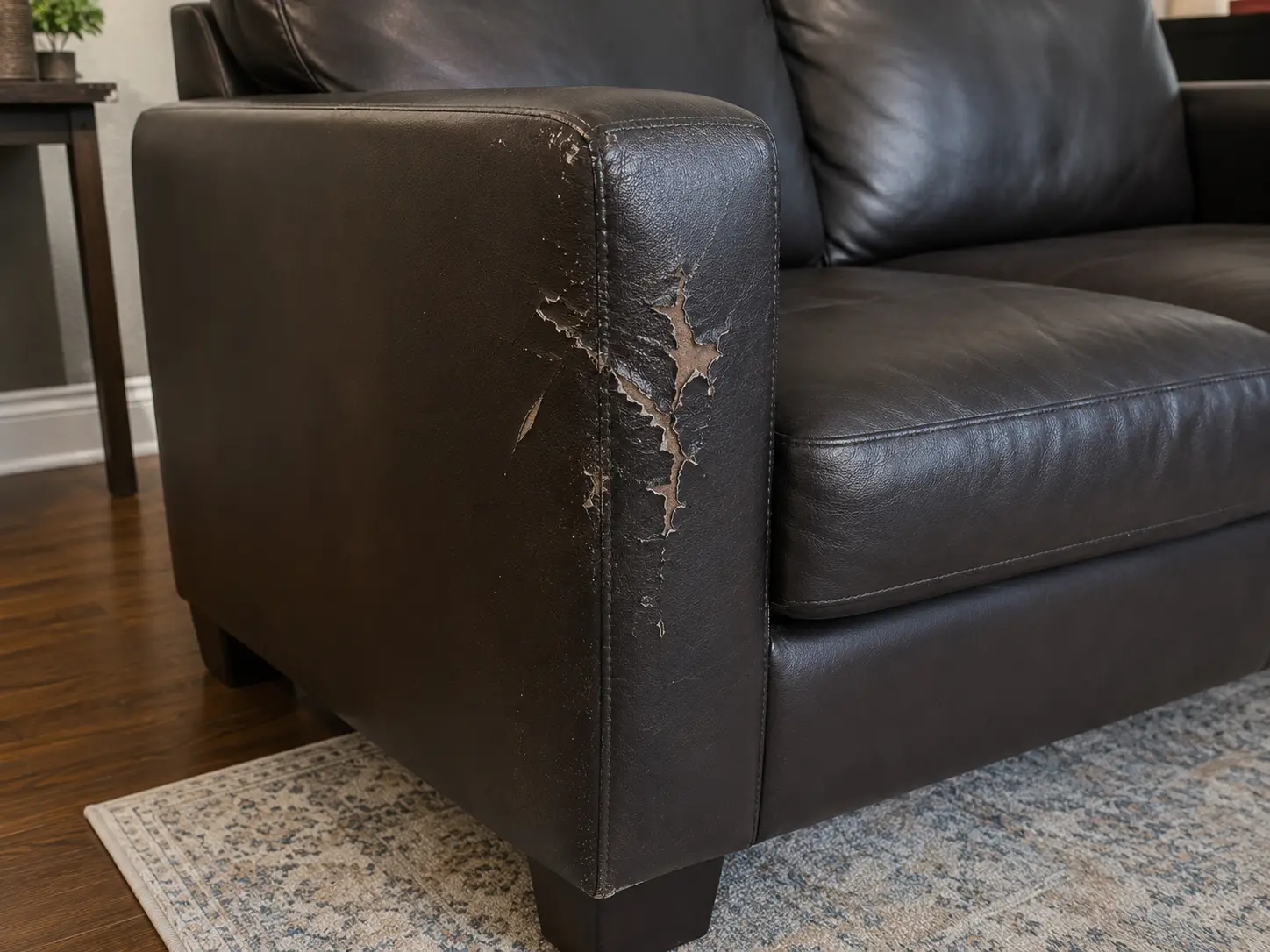 Before sofa arm upholstery repair