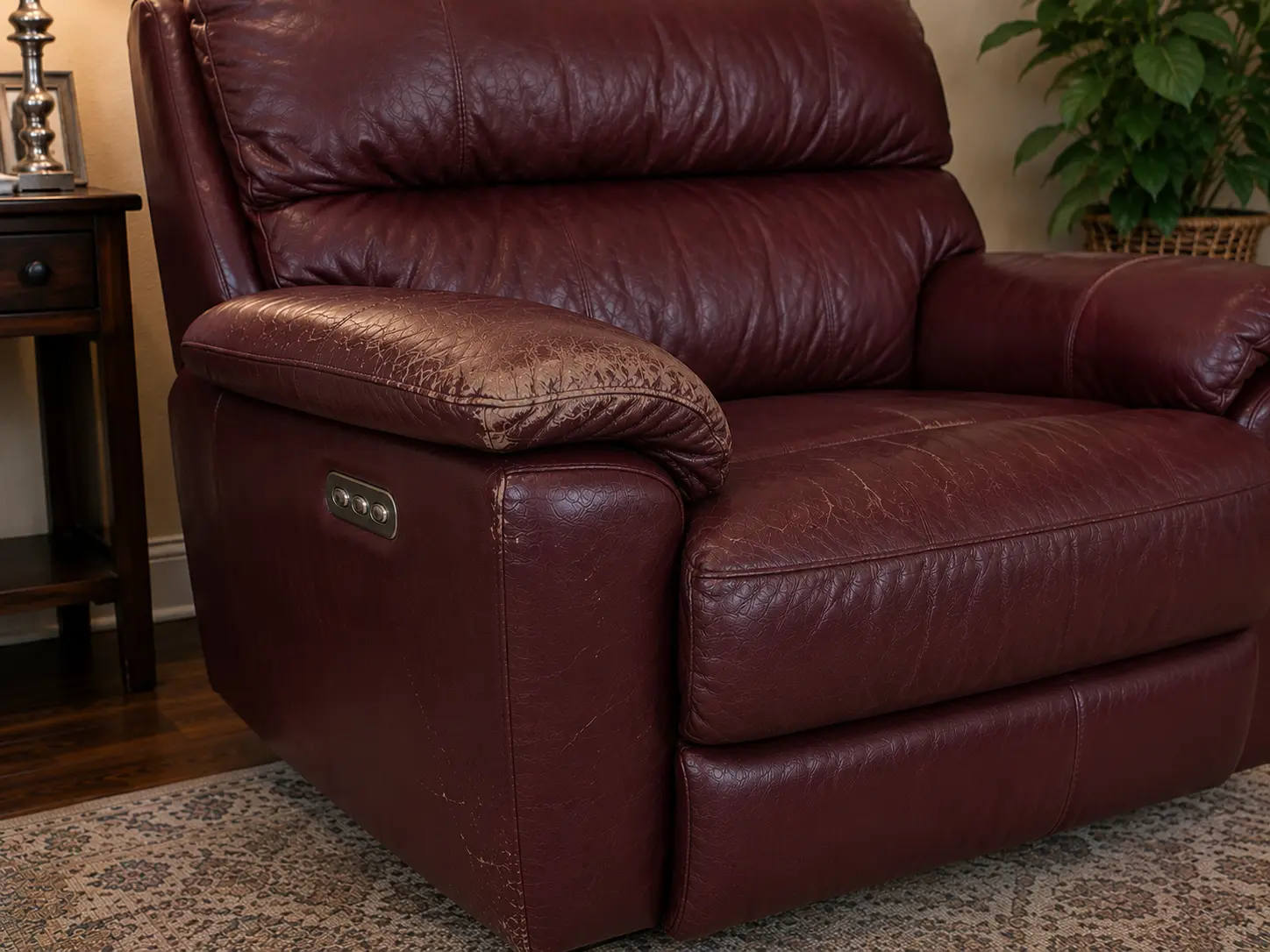 Before recliner upholstery repair